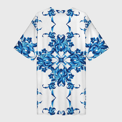 Женская длинная футболка Гжель цветы / 3D-принт – фото 2