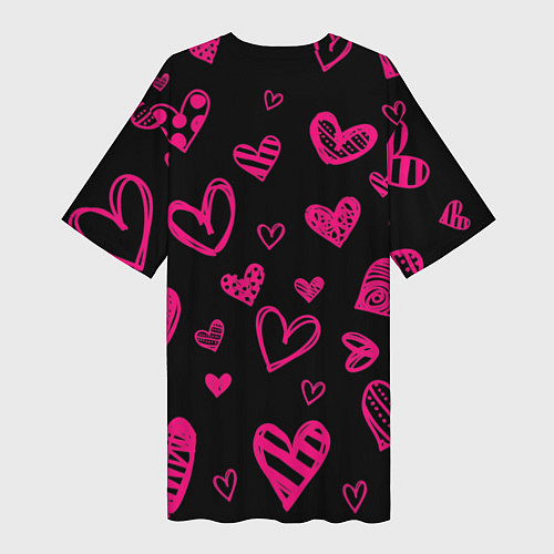 Женская длинная футболка Розовые сердца / 3D-принт – фото 2