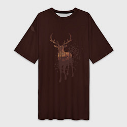 Женская длинная футболка Силуэт оленя с осенним лесом