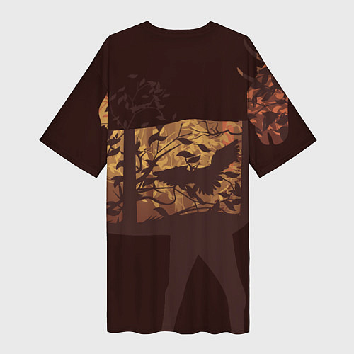 Женская длинная футболка Осенний лес в силуэте оленя / 3D-принт – фото 2