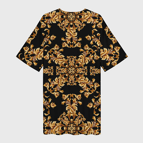 Женская длинная футболка Золотая гжель узор цветы / 3D-принт – фото 2