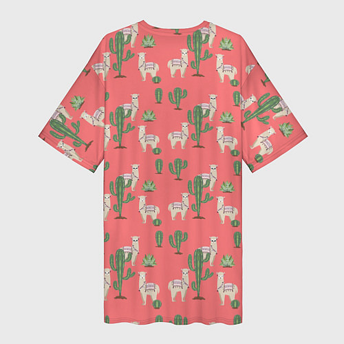 Женская длинная футболка Три забавных альпака среди кактусов / 3D-принт – фото 2