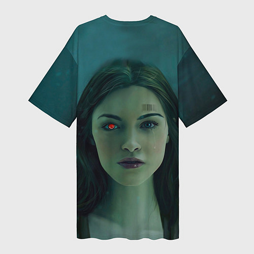 Женская длинная футболка Женщина - киборг / 3D-принт – фото 2