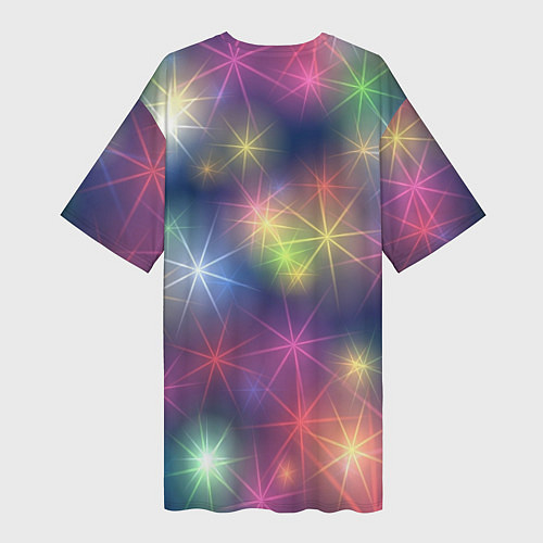 Женская длинная футболка Разноцветные неоновые блики / 3D-принт – фото 2