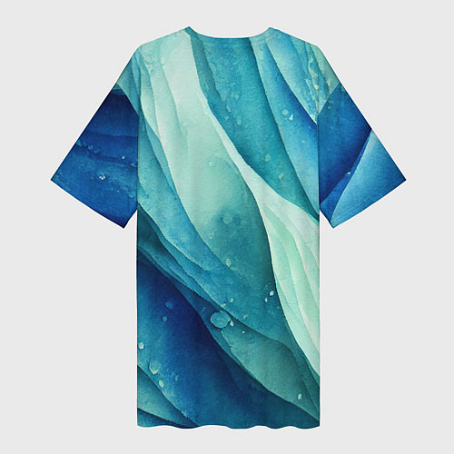 Женская длинная футболка Акварельные синие узоры / 3D-принт – фото 2