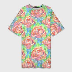 Женская длинная футболка Алые розы акварель