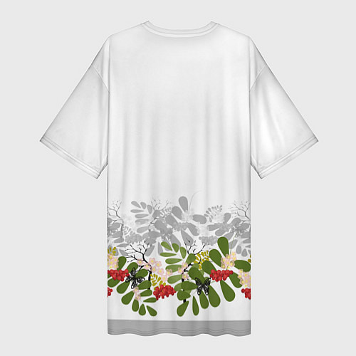 Женская длинная футболка Веточки красной рябины с бабочками / 3D-принт – фото 2