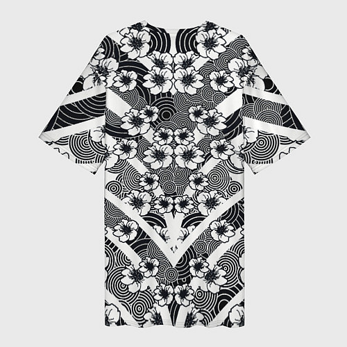 Женская длинная футболка Сакура и круги на воде / 3D-принт – фото 2