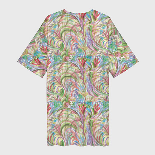 Женская длинная футболка Абстракция полевые цветы акварель / 3D-принт – фото 2