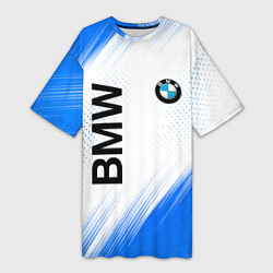 Женская длинная футболка Bmw синяя текстура
