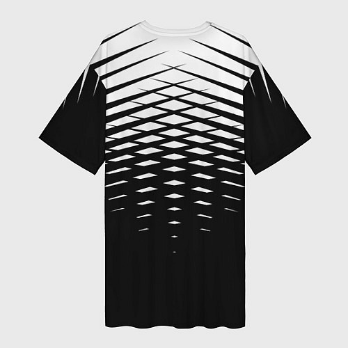 Женская длинная футболка Черно-белая симметричная сетка из треугольников / 3D-принт – фото 2
