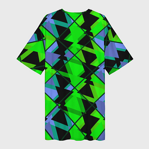 Женская длинная футболка Абстрактные узор из геометрических фигур в зеленых / 3D-принт – фото 2