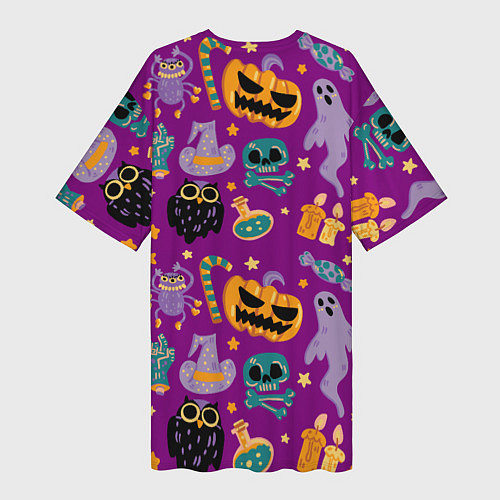 Женская длинная футболка Happy Halloween - holiday pattern / 3D-принт – фото 2