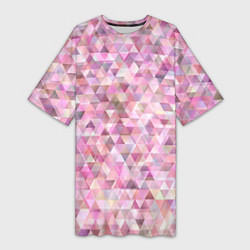 Женская длинная футболка Абстрактное множество розовых и фиолетовых треугол