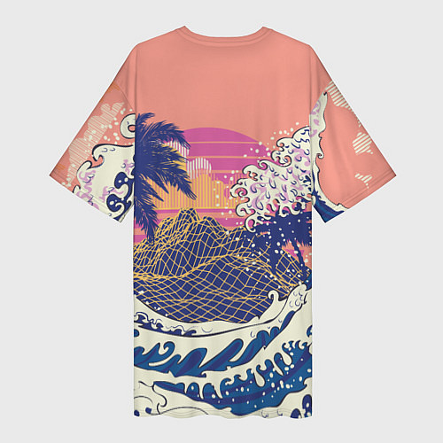 Женская длинная футболка Ретро дизайн большие волны, пальмы и абстрактные г / 3D-принт – фото 2