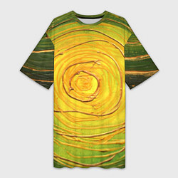 Женская длинная футболка Желто-зеленая текстурная абстракция акрилом