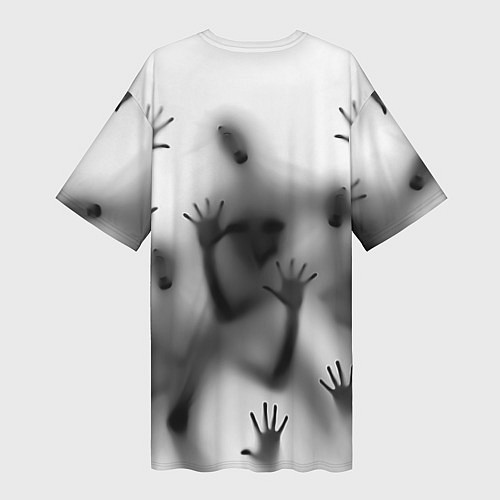 Женская длинная футболка Bodies inside behind a white wall / 3D-принт – фото 2