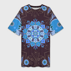 Женская длинная футболка Мандала-цветок Голубая снежинка