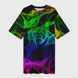 Женская длинная футболка Разноцветный неоновый дым