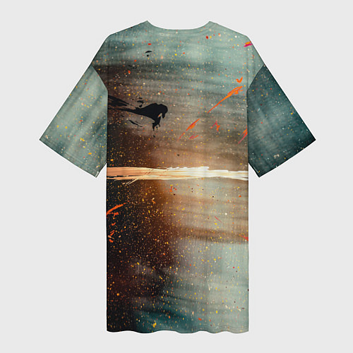 Женская длинная футболка Светло-синий абстрактный фон и брызки красок / 3D-принт – фото 2