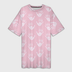 Футболка женская длинная Лапки опоссума розовые, цвет: 3D-принт