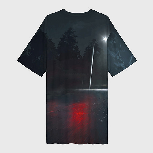 Женская длинная футболка Крутая бэха на ночной трассе / 3D-принт – фото 2