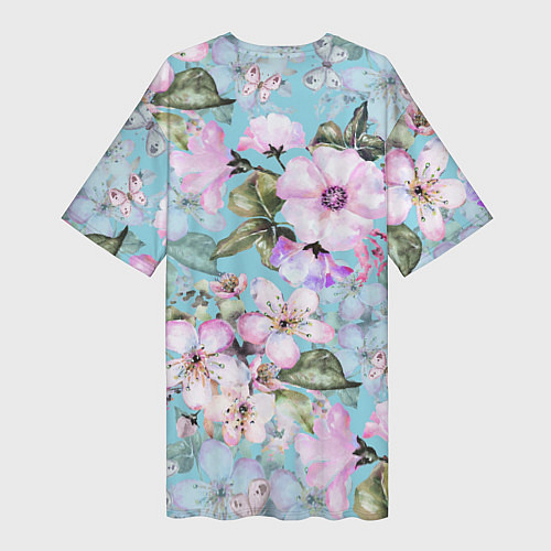 Женская длинная футболка Яблоня в цвету акварель / 3D-принт – фото 2