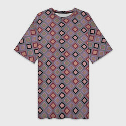 Женская длинная футболка Разноцветные квадраты с зигзагами