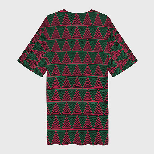 Женская длинная футболка Красные и зеленые треугольники / 3D-принт – фото 2