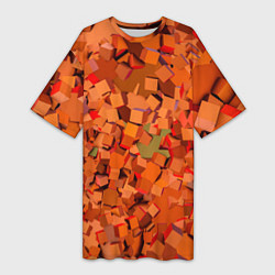 Футболка женская длинная Оранжевые кубы в абстракции, цвет: 3D-принт