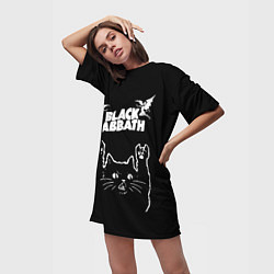 Футболка женская длинная Black Sabbath рок кот, цвет: 3D-принт — фото 2