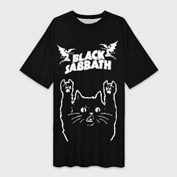 Женская длинная футболка Black Sabbath рок кот