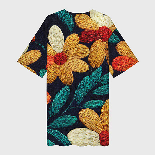 Женская длинная футболка Цветы в стиле вышивки / 3D-принт – фото 2
