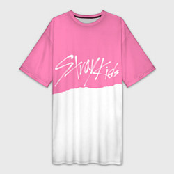 Женская длинная футболка Stray Kids pink and white