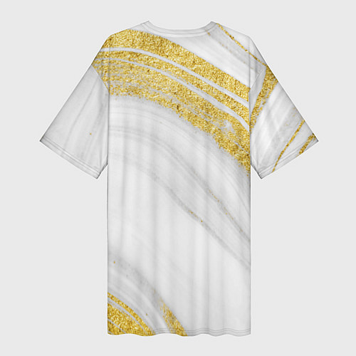 Женская длинная футболка Белый с золотом мрамор / 3D-принт – фото 2