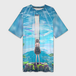 Женская длинная футболка Аниме Пейзаж