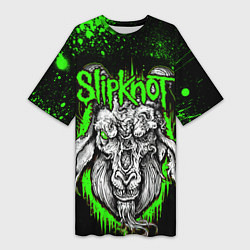 Футболка женская длинная Slipknot зеленый козел, цвет: 3D-принт