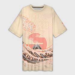 Женская длинная футболка Бурные океанские волны на восходе солнца