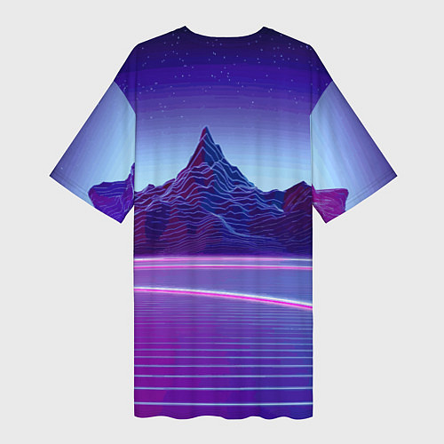 Женская длинная футболка Neon mountains - Vaporwave / 3D-принт – фото 2