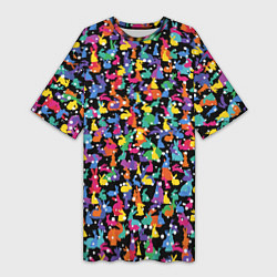 Женская длинная футболка Разноцветные кролики