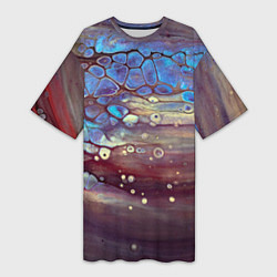 Женская длинная футболка Тёмный песок и синие блестящие камни
