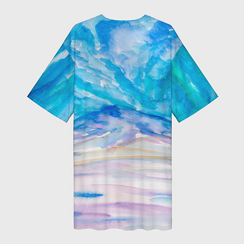 Женская длинная футболка Зимний пейзаж и зайка / 3D-принт – фото 2
