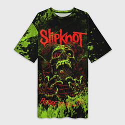 Футболка женская длинная Slipknot green череп, цвет: 3D-принт