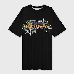 Женская длинная футболка Happy Halloween надпись