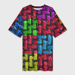Женская длинная футболка Грубая вязка - цветная клетка - fashion 2044