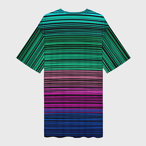 Женская длинная футболка Разноцветные неоновые шелковые нити / 3D-принт – фото 2
