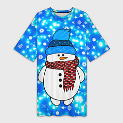 Женская длинная футболка Снеговик в шапке