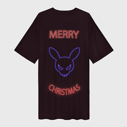 Женская длинная футболка Neon christmas bunny / 3D-принт – фото 2