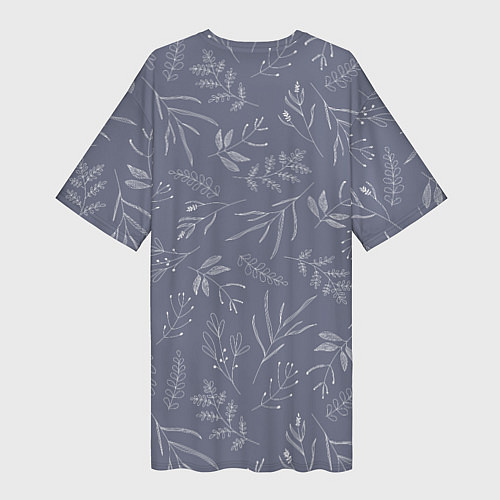 Женская длинная футболка Минималистичный растительный узор на серо-голубом / 3D-принт – фото 2