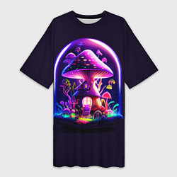Женская длинная футболка Волшебный неоновый гриб в банке